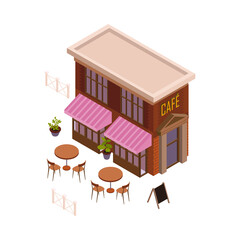 Cafe Building Isometric Composition