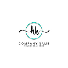 HK Initial handwriting logo with circle hand drawn template vector