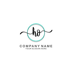 HO Initial handwriting logo with circle hand drawn template vector
