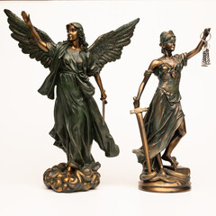 Sculpture of the ancient Greek goddess of victory Nike and goddess of justice Themis