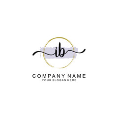 IB Initial handwriting logo with circle hand drawn template vector