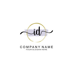 ID Initial handwriting logo with circle hand drawn template vector
