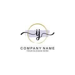 IJ Initial handwriting logo with circle hand drawn template vector