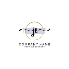 JE Initial handwriting logo with circle hand drawn template vector