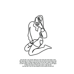 continuous line of woman in mirror and taking photo with smartphone. stylish woman line art with smartphone.beautiful woman single line today