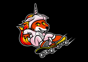 a little fox playing skateboard vector illustration