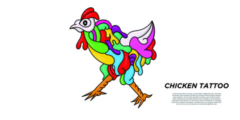 chicken tattoo design illustration.free drawing abstract chicken .abstract chicken art ethnic design