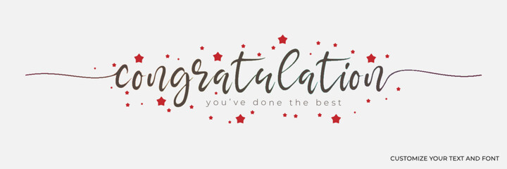 Congratulation greeting card heart beat banner editable text effect background vector with red star