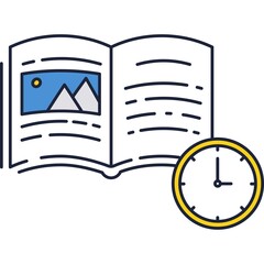 Exam preparing icon vector open book and clock