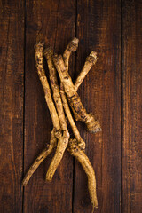 Spicy horseradish root, top view