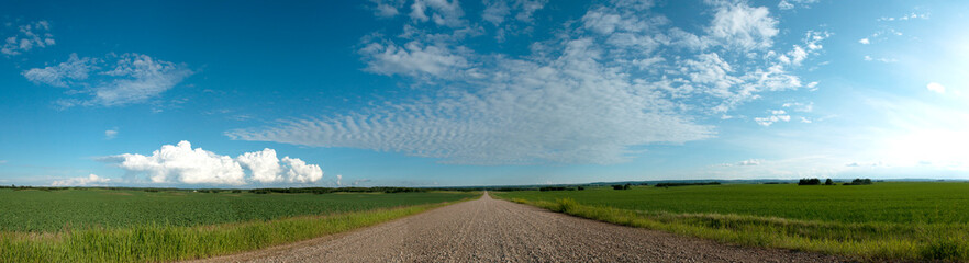 Alberta Road Panorama in the sunshine with beautiful clouds