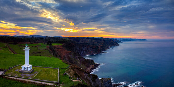 Landscape with the Lighthouse of Lastres, Asturias.