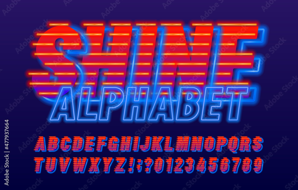 Fototapete shine alphabet font. neon light letters and numbers. stock vector typescript for your typography in 