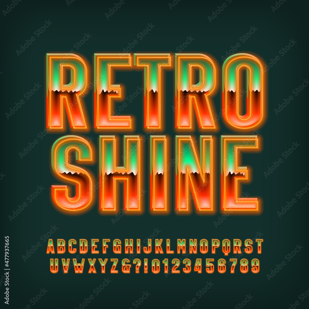 Fototapete retro shine alphabet font. neon glowing letters and numbers. stock vector typescript for your typogr