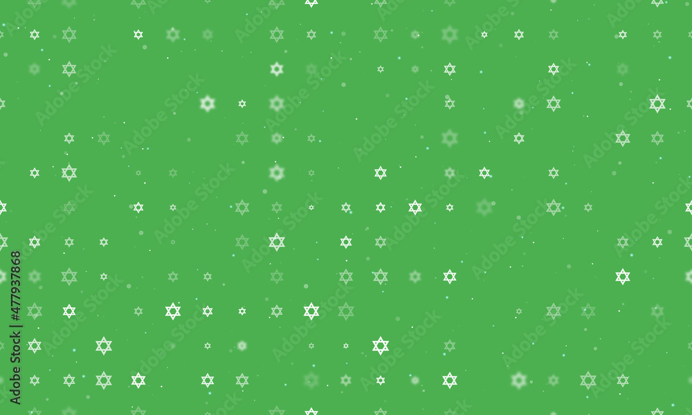 Poster seamless background pattern of evenly spaced white star of david symbols of different sizes and opac