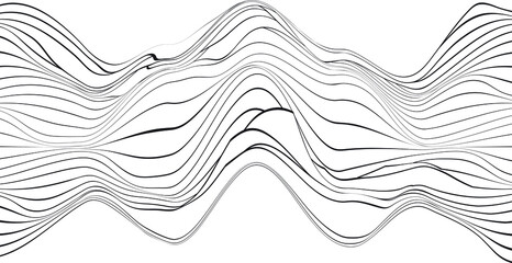Abstract flow lines background . Fluid wavy shape .Striped linear pattern . Music sound wave . Vector illustration