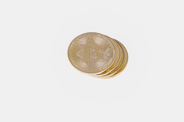 Bitcoin Crypto currency coins on white background BTC Gold Bit Coins bitcoins golden
