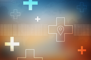 2d illustration medical health care symbols futuristic background

