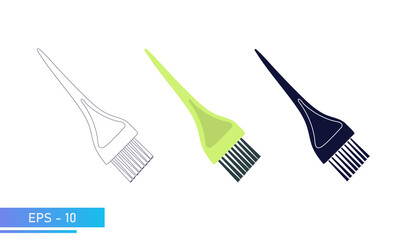 A brush for applying paint to the hair. Hair color change. Tools for a beauty salon, hairdresser or stylist. In color, lines and solid fill. Vector illustration.