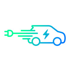 Fast electric car with plug icon symbol, EV car, Green hybrid vehicles charging point logotype, Eco friendly vehicle concept, Vector illustration