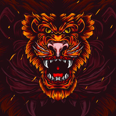 tiger mascot illustration with background
