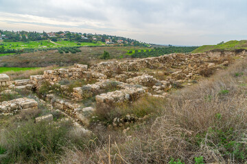 Fototapeta na wymiar Ancient ruins, and countryside, in Tel Gezer National Park
