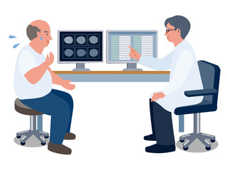 医師の診察を受ける太った男性のベクターイラスト
