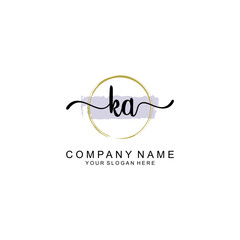 KA Initial handwriting logo with circle hand drawn template vector