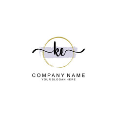 KE Initial handwriting logo with circle hand drawn template vector