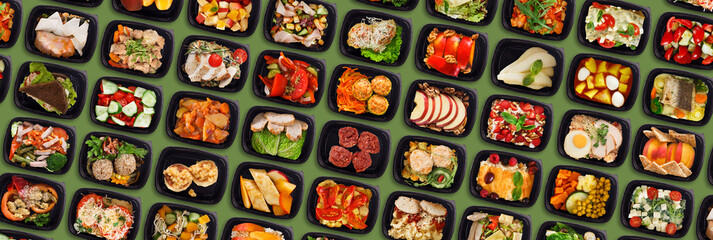 Healthy Food Delivery. Set Of Plastic Lunch Boxes With Tasty Everyday Meals