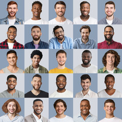 Collection of handsome men portraits on colorful backgrounds