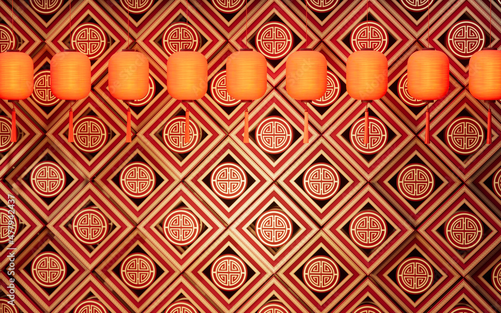 Poster patterns with chinese style background, 3d rendering.
