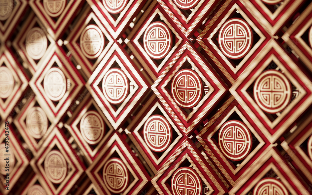 Poster patterns with chinese style background, 3d rendering.