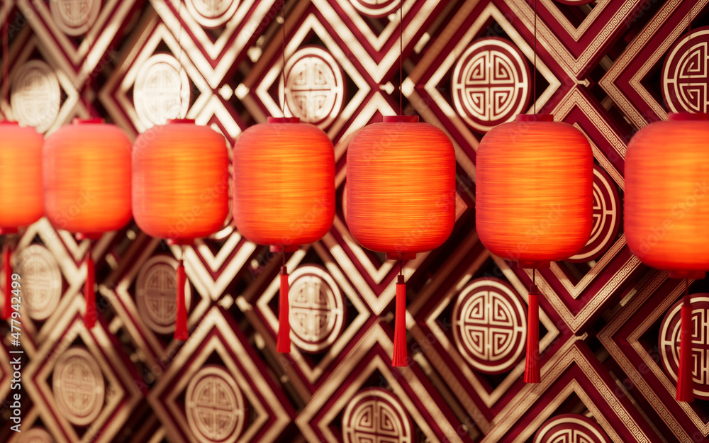 Poster patterns with chinese style background, 3d rendering.