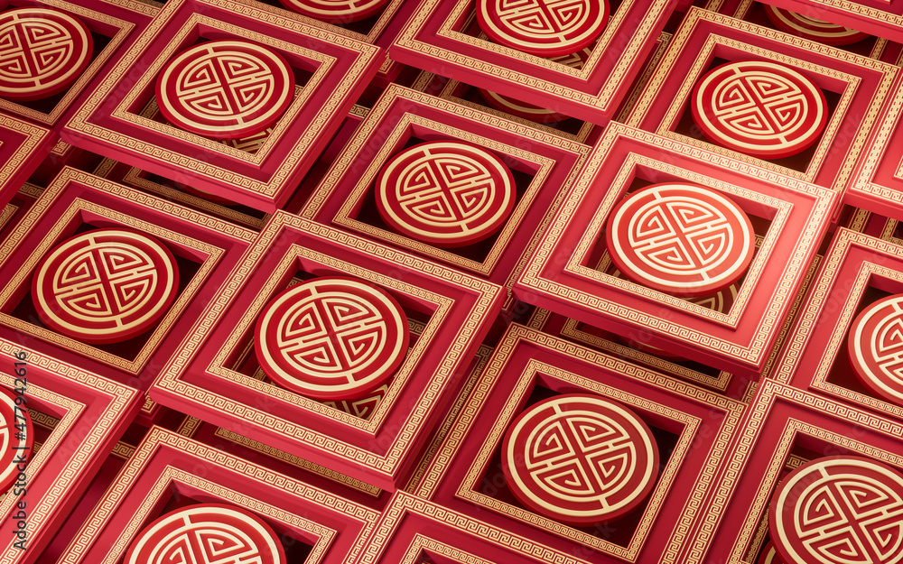 Poster patterns with chinese style background, 3d rendering.