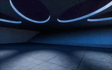 Abstract concrete building with dark background, 3d rendering.