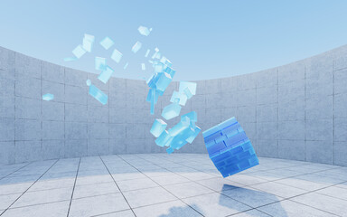 Translucent cubes with outdoor background, 3d rendering.