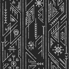 Black monochrome viking seamless pattern.