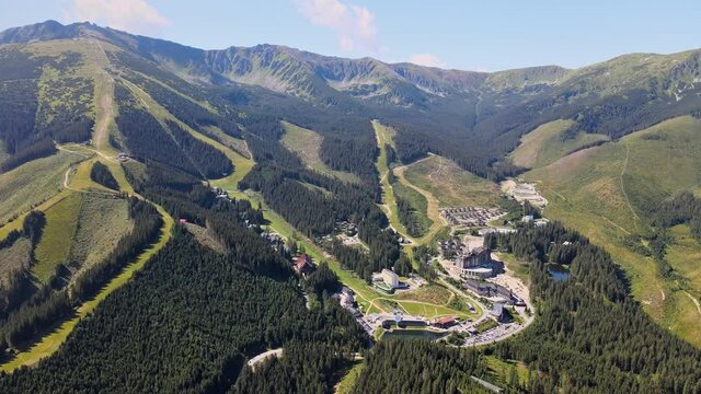 Aerial view of the Jasna recreation center in Demanovska Dolina in Slovakia