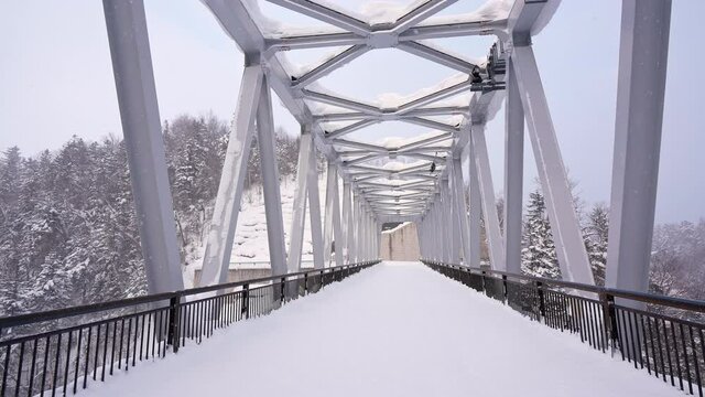 Shirahige waterfall in snow winter season Hokkaido Japan
