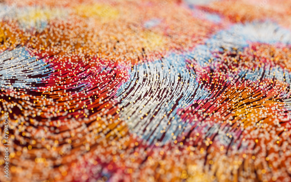 Poster abstract flowing lines, flowing particles, 3d rendering.