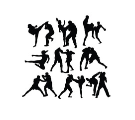 Wrestling and Boxing Sport Silhouettes, art vector design