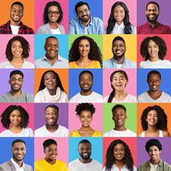 Happy black, indian, middle-eastern people faces, collection of portraits