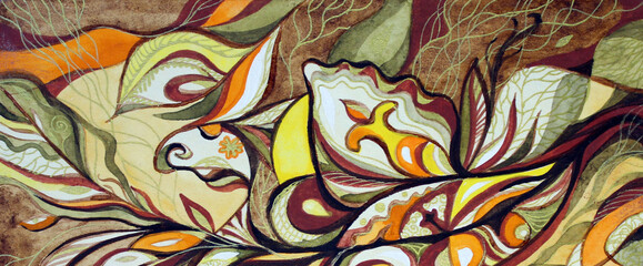 The abstract composition is written in gouache earth colors. Picturesque background for your design. Yellow ochre, red ochre of different shades.Painting for a modern interior