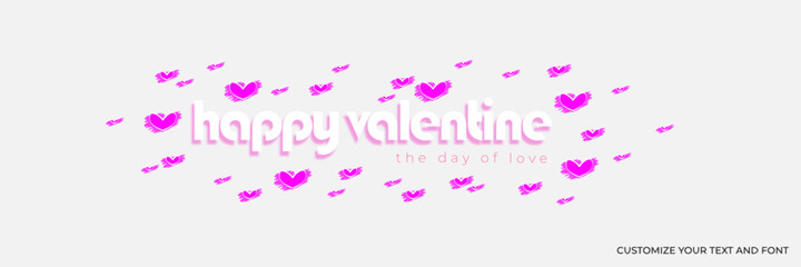 Fototapeta na wymiar happy valentine background with pink hearts editable text effect