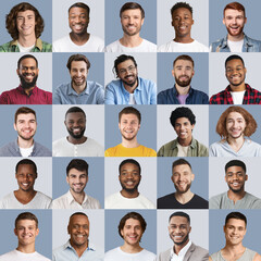 Fototapeta premium Set with handsome male portraits on colorful backgrounds