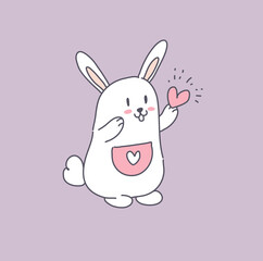 Fototapeta na wymiar cute beautiful funny cartoon bunny on pink background
