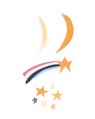 Obraz premium Hand drawn set of moon and stars with texture. Modern vector illustration isolated on white background