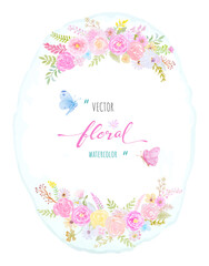 watercolor hand painted illustration Beautiful Rose Flower botanical leaf and butterfly for love wedding valentines day or arrangement invitation design greeting card