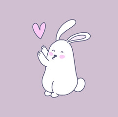 cute beautiful funny cartoon bunny on pink background